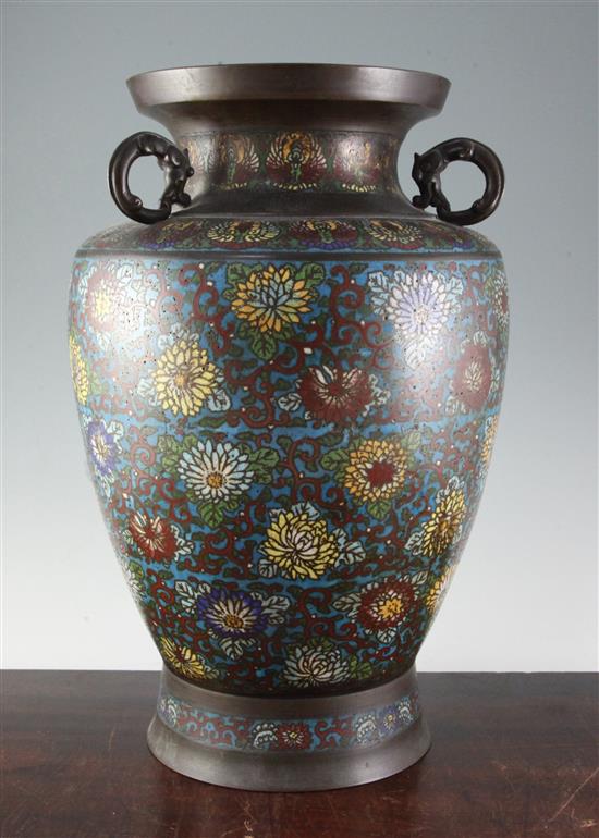 A large Japanese bronze and champleve enamel jar, late 19th century, 46cm